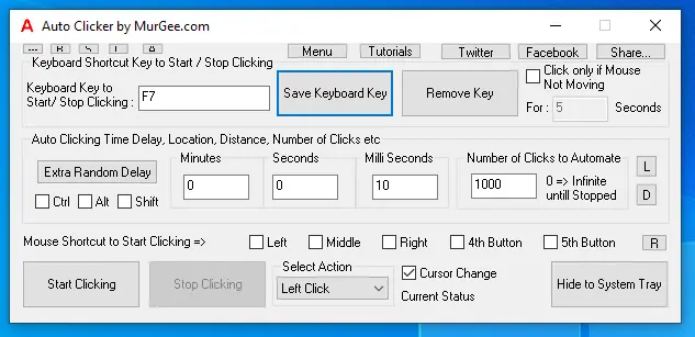 Confgure Keyboard Shortcut with Assign Button to Start / Stop Automatic Clicking
